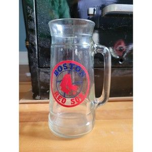 VINTAGE  BOSTON RED SOX Logo Heavy Tapered Glass Drink Mug 7" Tall